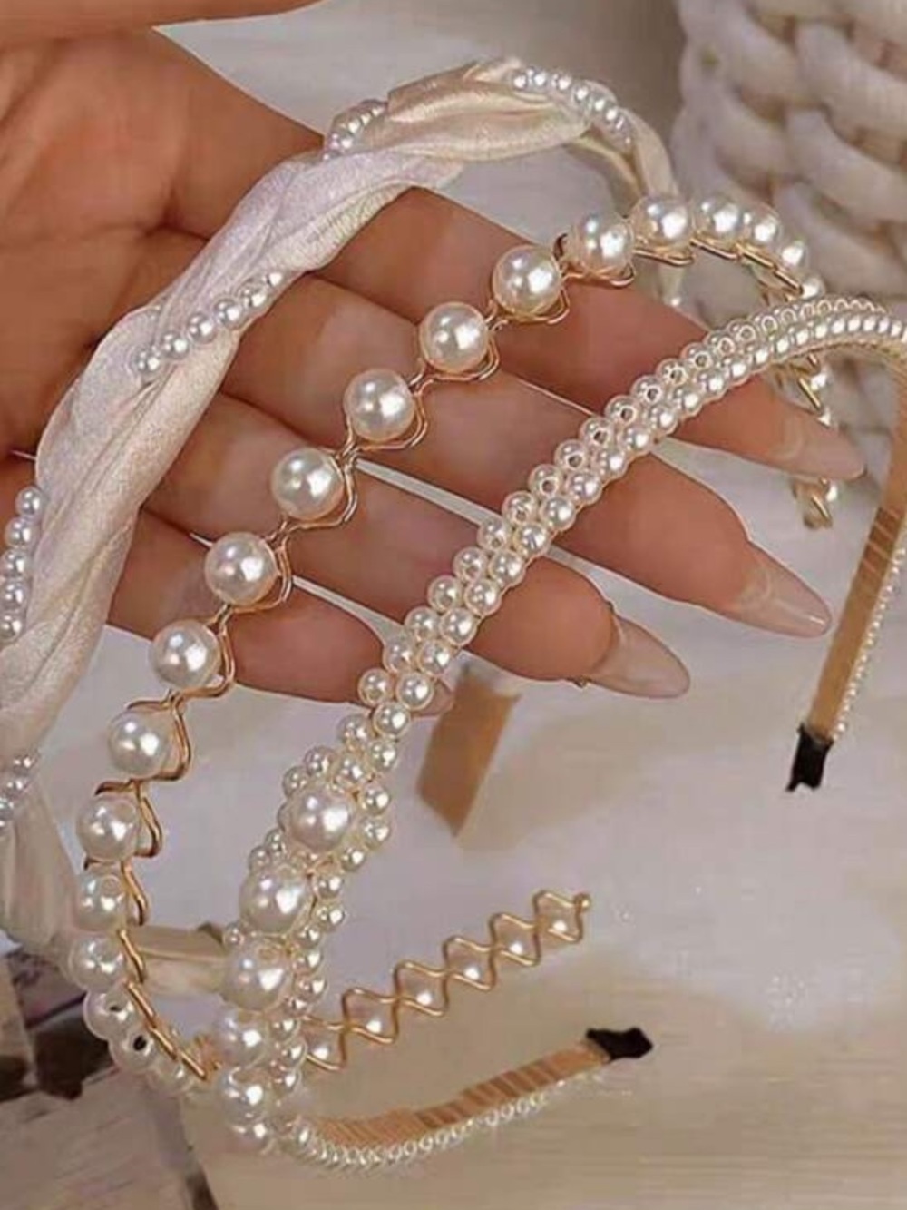 Elegant White Pearl Headband Set - Women Accessories - 3 bands